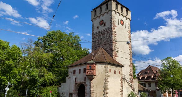 photo of the ancient city Gate of Saint John (Sankt-Johanns-Tor). It is one of the most beautiful old gates in Basel in Switzerland.