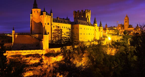 photo of view of Castle of Segovia in november night. Castile and Leon, Spain.