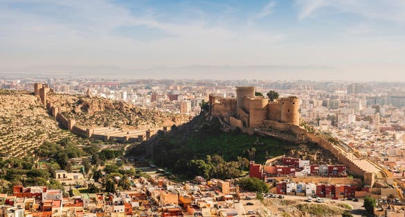 photo of view of The Alcazaba of Almería can be seen from any part of the city and it is the biggest of the citadels built by the Arabs in Spain. Almeria, Andalucia,Spain.
