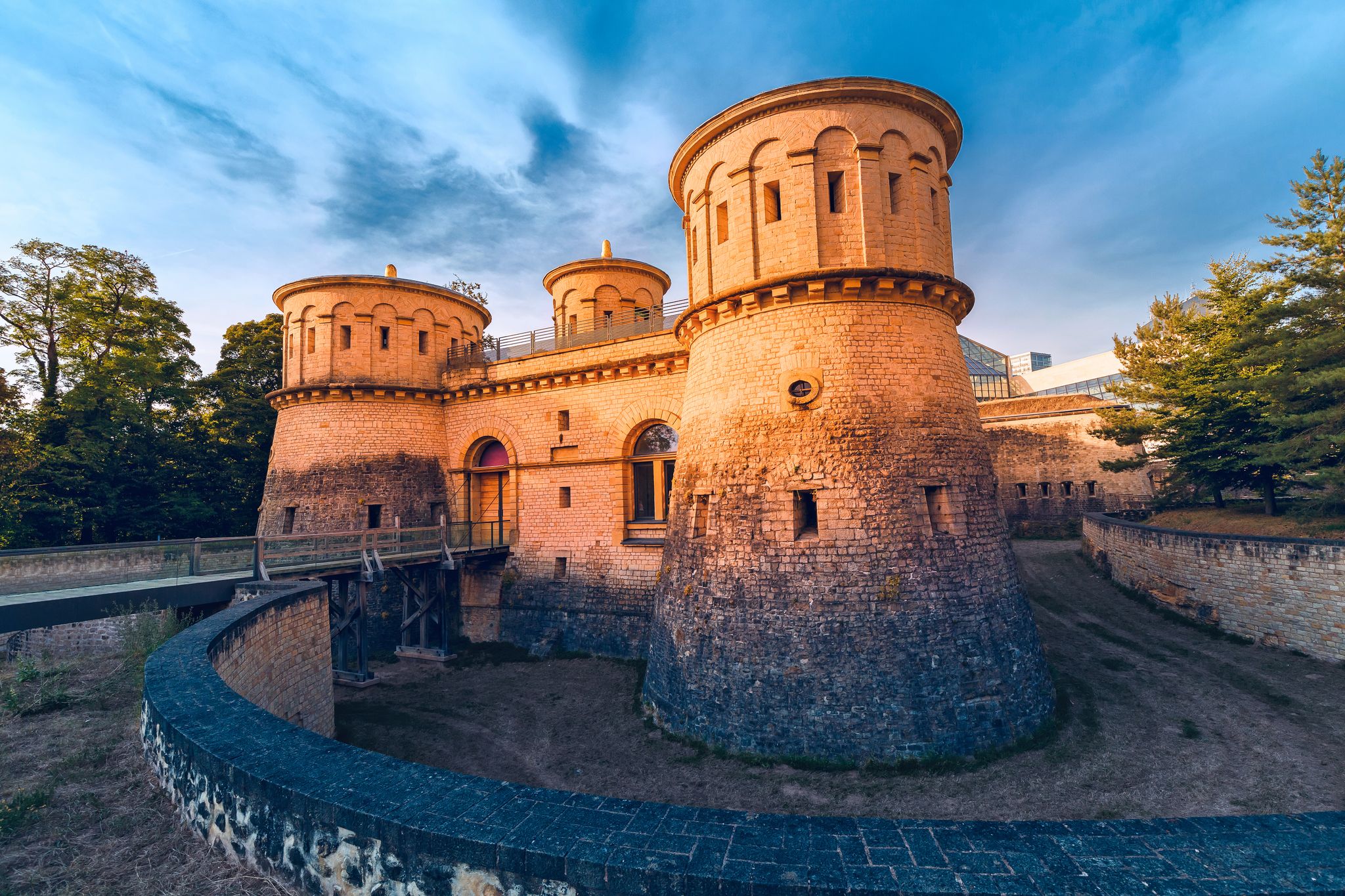 photo of restored building of the old fortress three acorns in luxembourg. Nowadays it is a modern museum.