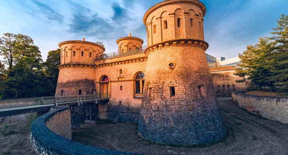photo of restored building of the old fortress three acorns in luxembourg. Nowadays it is a modern museum.