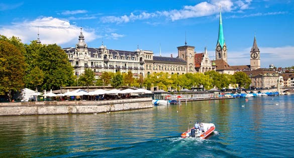 Photo of Limmat River, Zurich, Switzerland.
