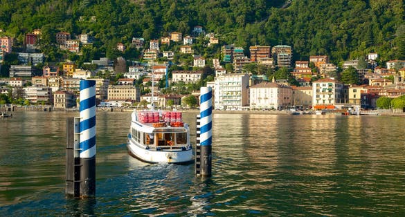 COMO, ITALY,Ferry cruising lake Como in Italy