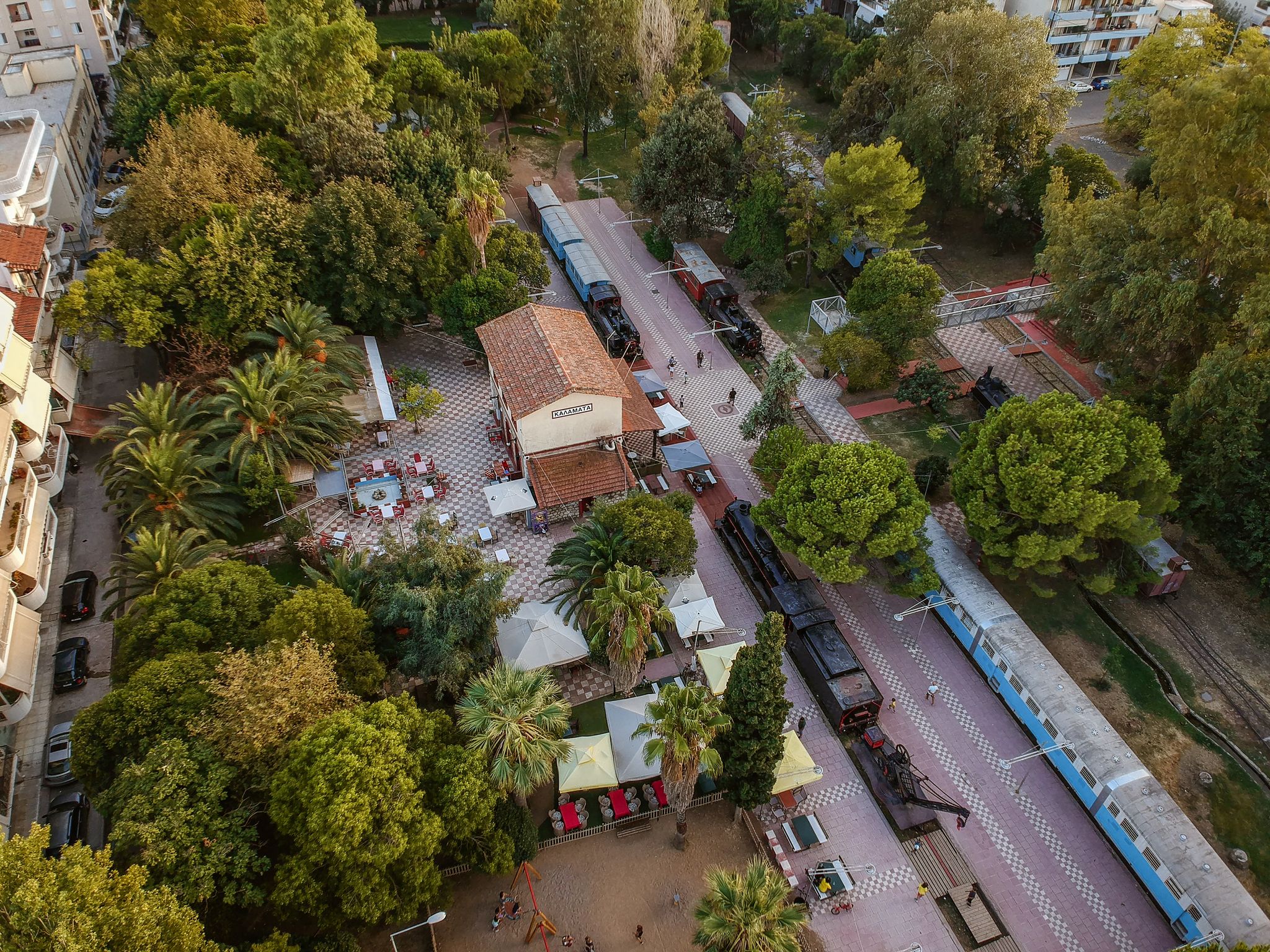 photo of Aerial panoramic view over the Kalamata Municipal Railway Park, Kalamata, Greece.