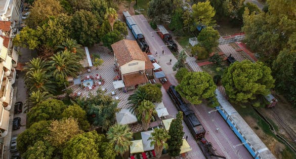 photo of Aerial panoramic view over the Kalamata Municipal Railway Park, Kalamata, Greece.