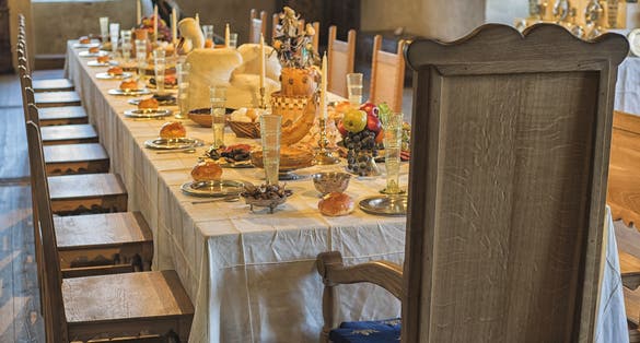 Dinner wooden table in the castle