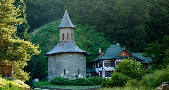 Photo of beautiful old church Prislop Monastery, Romania.