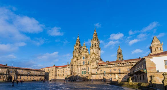 photo of view of Santiago de Compostela, Spain. The cathedral of Santiago de Compostela. UNESCO World Heritage Site.