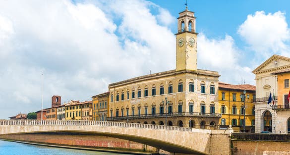 Landscape with Pisa old town and Arno river, Tuscany, Italy.