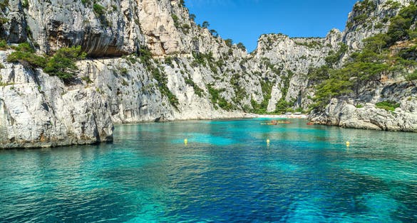 Photo of Colorful kayaks in the famous French fjords,Calanques national park, Calanque d'En Vau bay, Cassis,Marseille, Southern France, Europe.
