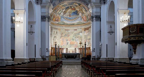 photo of view from indoor Spoleto Cathedral, Spoleto, Italy.