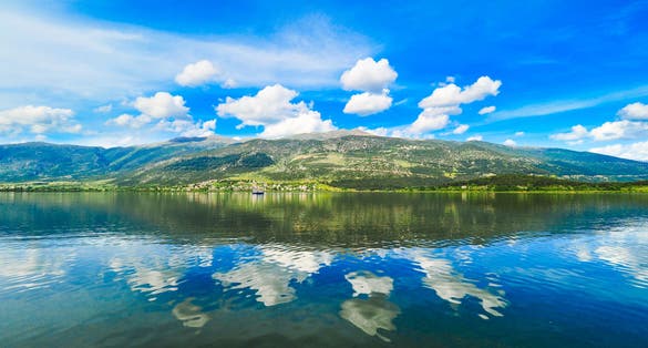 Photo of Ioannina lake Pamvotida in Epirus Region, Greece.