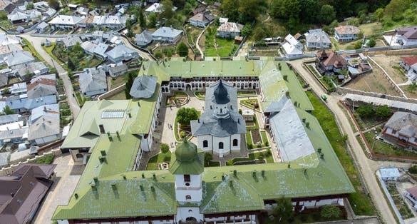 Photo of Agapia Monastery - Romania seen from above .