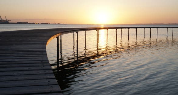 Photo of the Famous Infinite Bridge at sunset in Aarhus, Denmark.