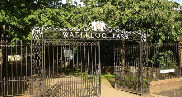 Photo of entrance Waterloo Park that is a public park in Norwich, UK.