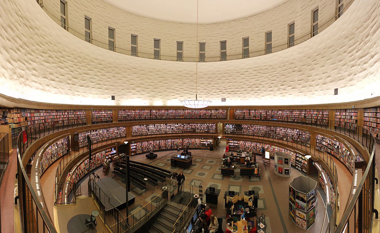 photo of inside Stockholms stadsbibliotek in Sweden.