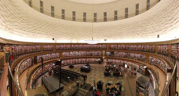 photo of inside Stockholms stadsbibliotek in Sweden.