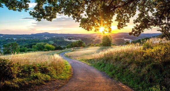 Photot to sunset view over the landscape of the Sankt Wendler Land near St. Wendel Germany.