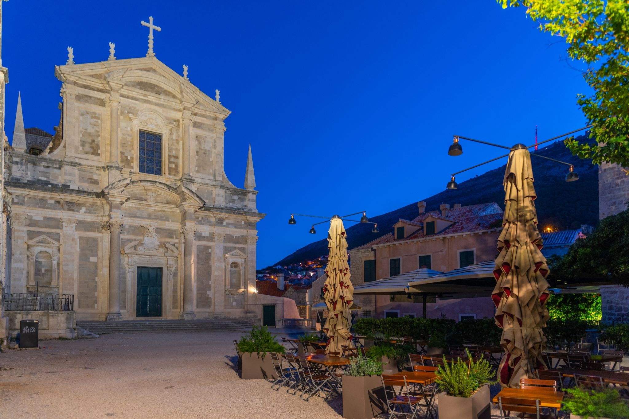 Photo of Jesuit Church of St. Ignatius at night in Dubrovnik, Croatia.
