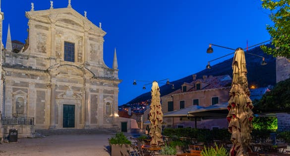 Photo of Jesuit Church of St. Ignatius at night in Dubrovnik, Croatia.