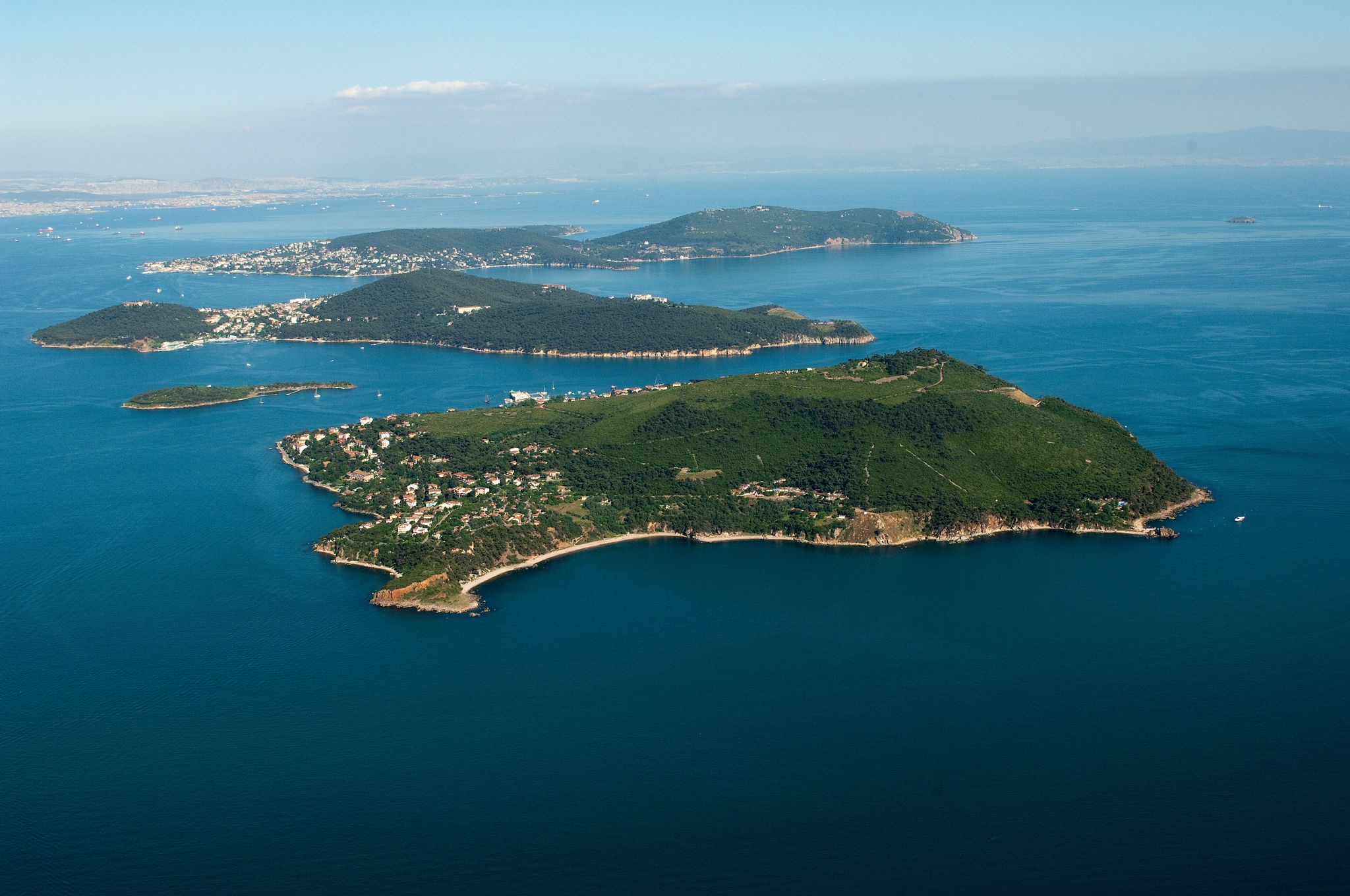 photo of aerial view from helicopter to Büyükada in Prince Islands, Istanbul Islands, Turkey.