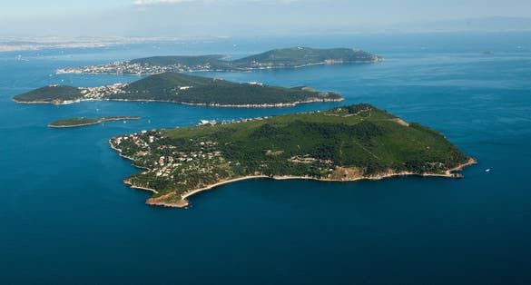 photo of aerial view from helicopter to Büyükada in Prince Islands, Istanbul Islands, Turkey.