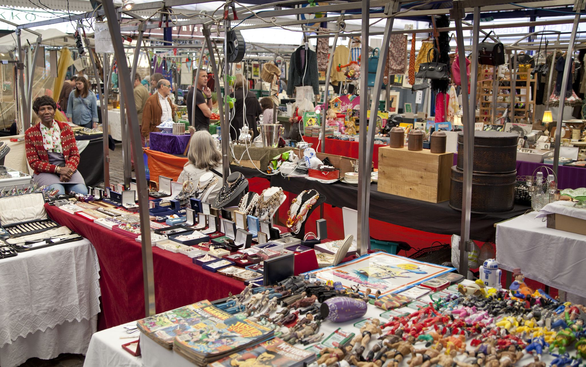 Antique display Greenwich market. Famous place to buy an art, crafts, antiques etc.