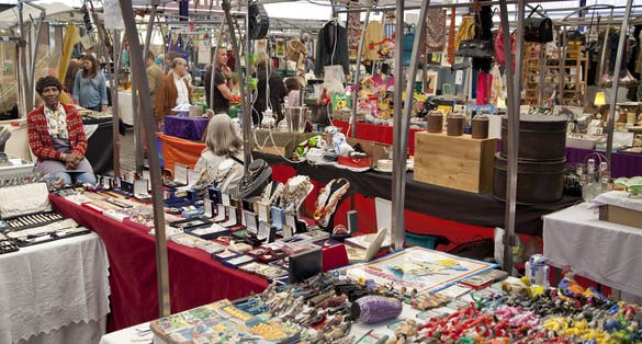 Antique display Greenwich market. Famous place to buy an art, crafts, antiques etc.