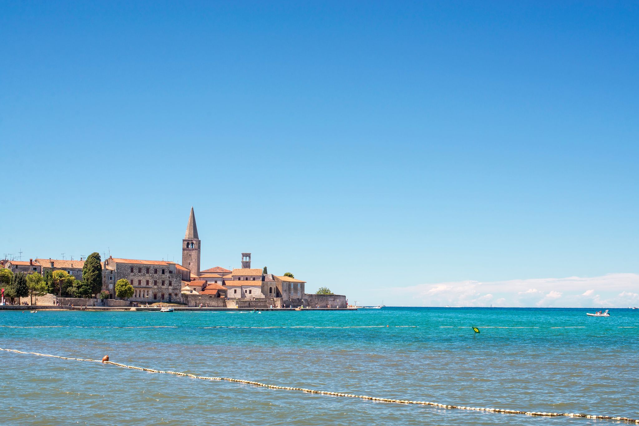 Photo of aerial view to the town of Porec in Istria, Croatia on Adriatic coast.