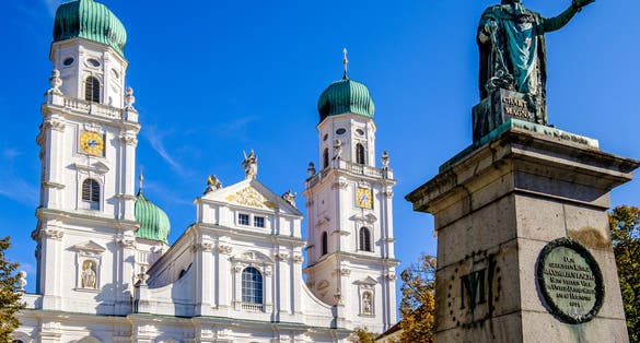 Statue of king Maximilian in front of the dom St Stephan in Passau - Bavaria