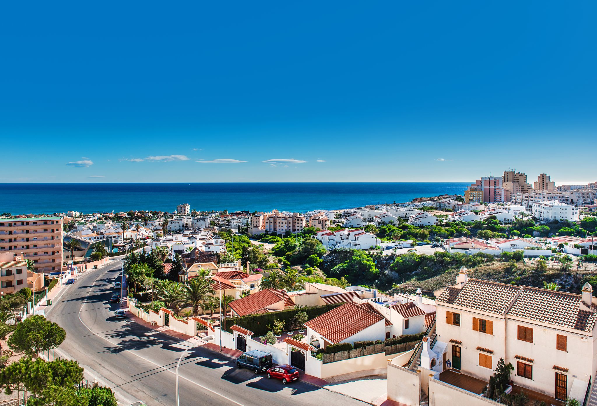 Photo of aerial view of the Torrevieja coastal city, Costa Blanca, province of Alicante, Spain.