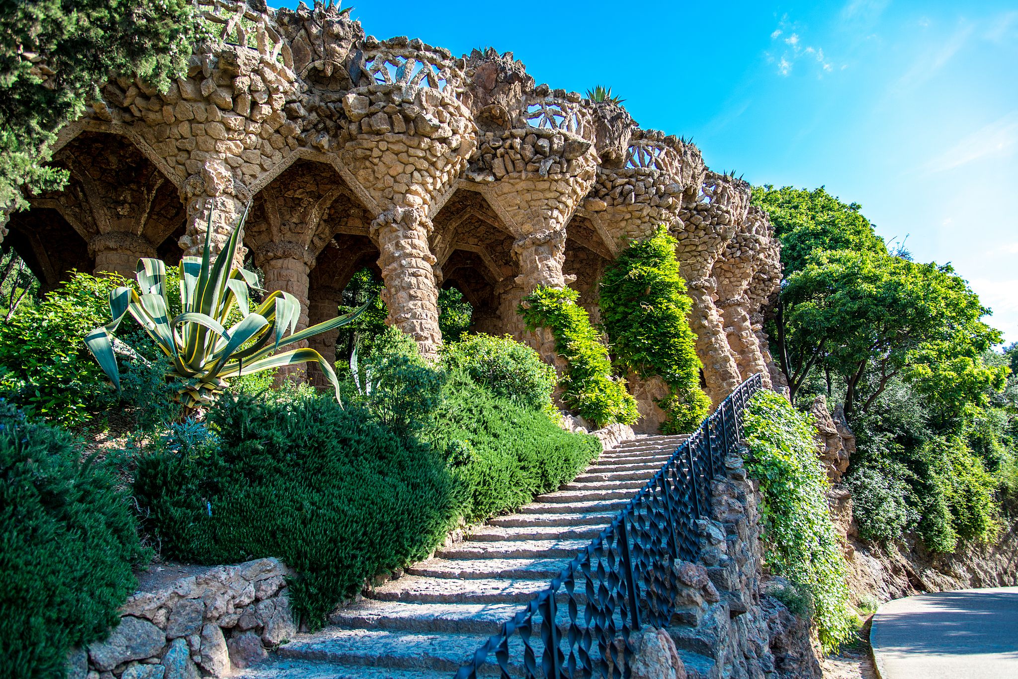 Photo of Park guell columns and viaducts, Barcelona, Spain.