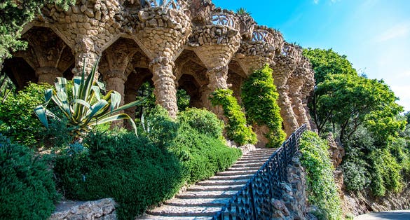Photo of Park guell columns and viaducts, Barcelona, Spain.