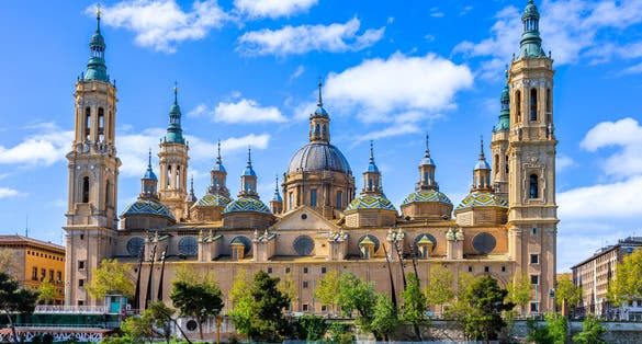 Photo of The Basilica of Our Lady of the Pillar seen from the Ebro river,Zaragoza,Spain.