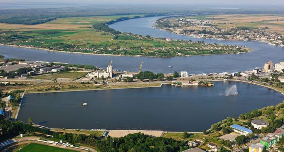 Photo of aerial view of Tulcea city, Romania.