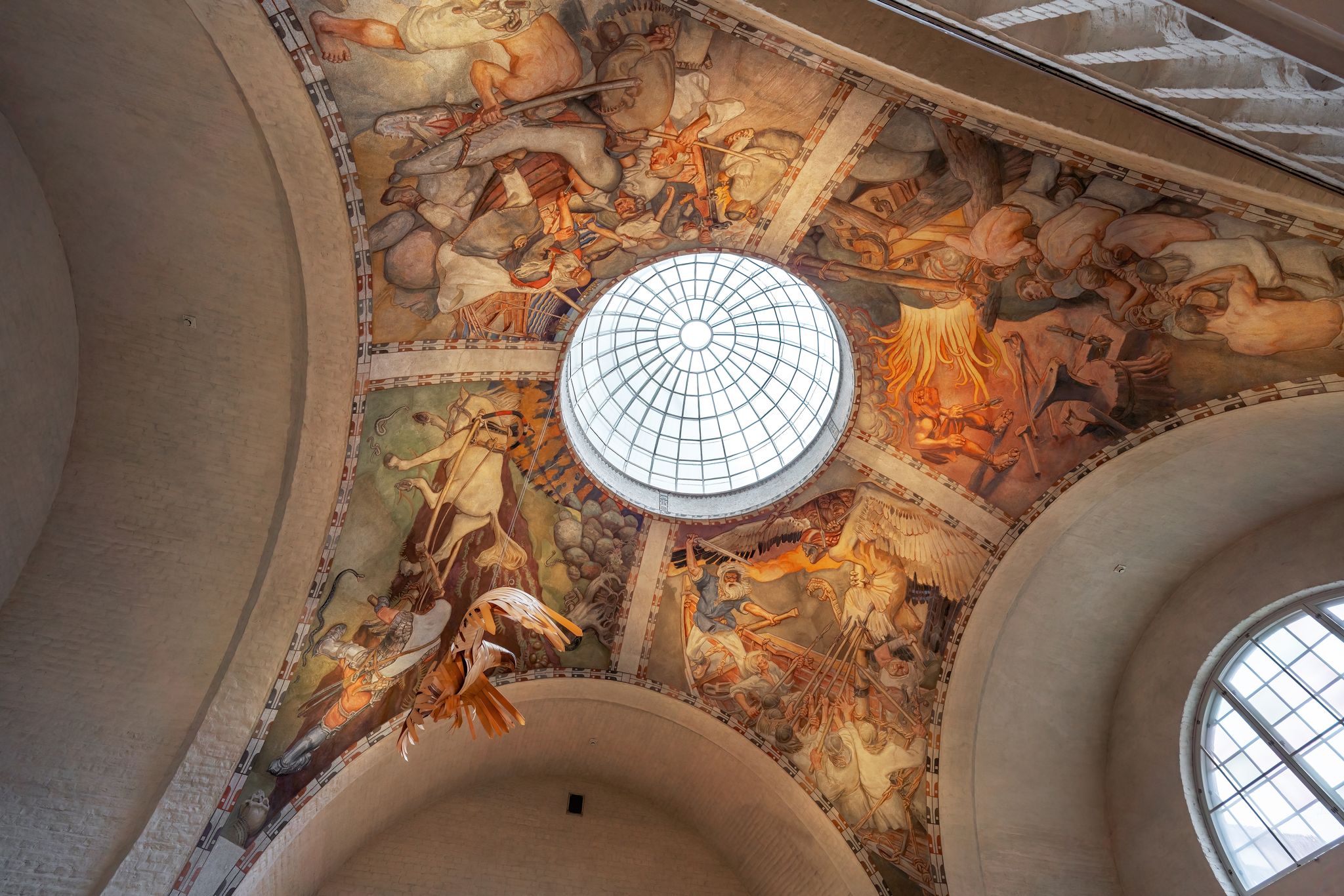 Photo of Frescoes in the Ceiling Depicting Scenes of Kalevala Epic Poem at National Museum of Finland, Helsinki, Finland.