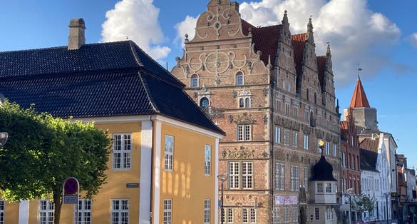Evening walk through the historical centre of Aalborg, Denmark.