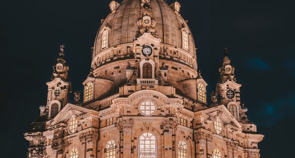 Photo of famous church of Our Lady during the night in Dresden city, Germany.