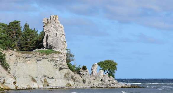 photo of Gotland's largest rauk the Jungfrun in lickershamn in Sweden.