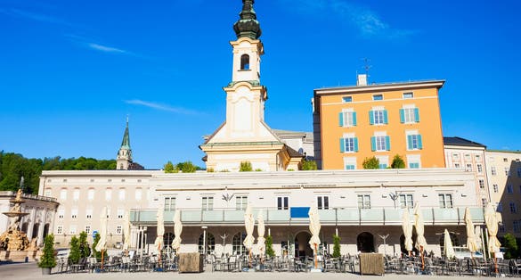 Salzburg Christmas Museum or Salzburger Weihnachtsmuseum. Christmas Museum located in Mozartplatz square in the old part of Salzburg city, Austria.