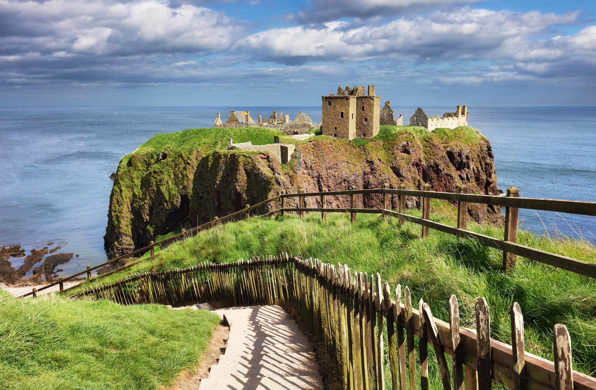 Medieval fortress Dunnottar Castle is a ruined medieval Aberdeenshire, Stonehaven on the Northeast of Scotland, UK