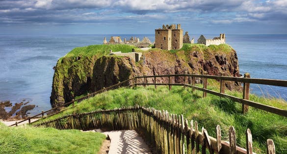 Medieval fortress Dunnottar Castle is a ruined medieval Aberdeenshire, Stonehaven on the Northeast of Scotland, UK