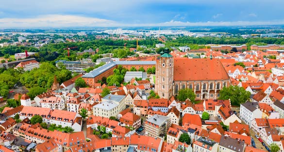 Ingolstadt old town aerial panoramic view. Ingolstadt is a city in Bavaria, Germany.
