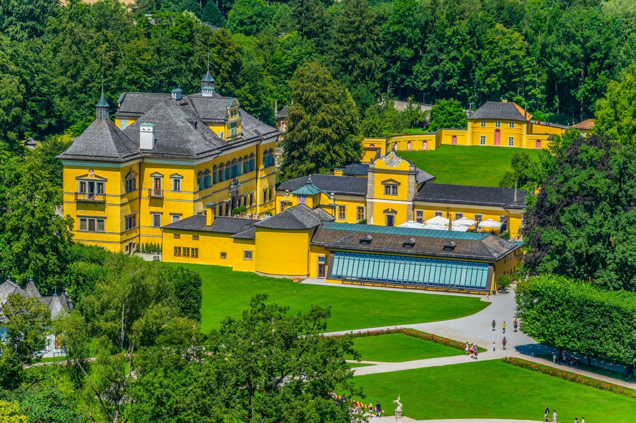 Photo of aerial view of the Hellbrunn palace and surrounding park , Salzburg, Austria.