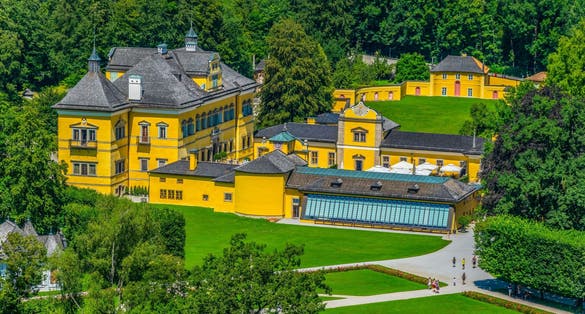 Photo of aerial view of the Hellbrunn palace and surrounding park , Salzburg, Austria.