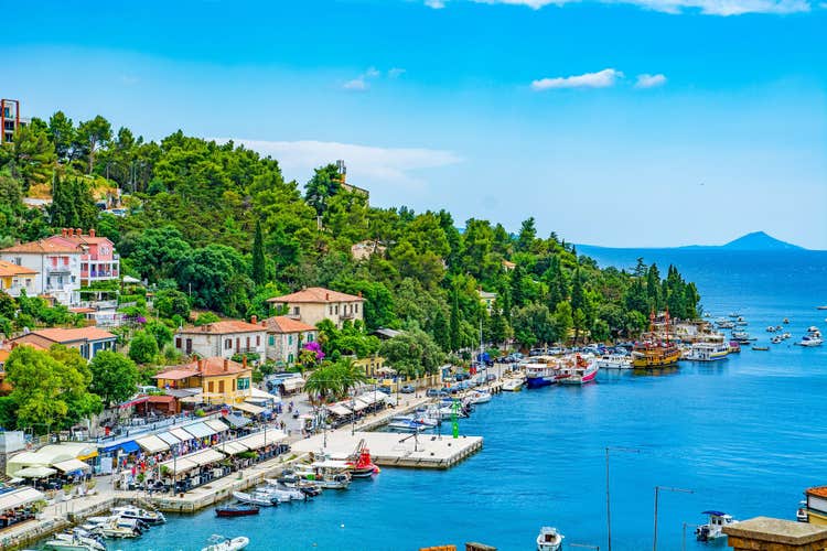Panorama of Rabac town in Istria, Croatia by Adriatic sea, summer resort