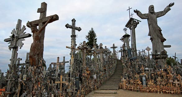 photo of hill of crosses, a unique monument of history and religious folk art, Siauliai, Lithuania, Europe.