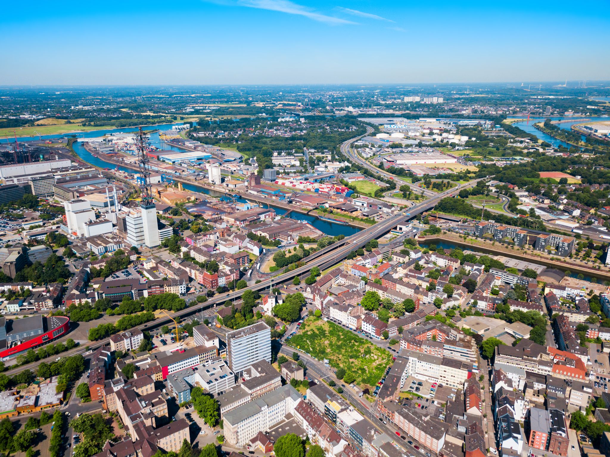 Photo of Duisburg city aerial panoramic view in Germany .