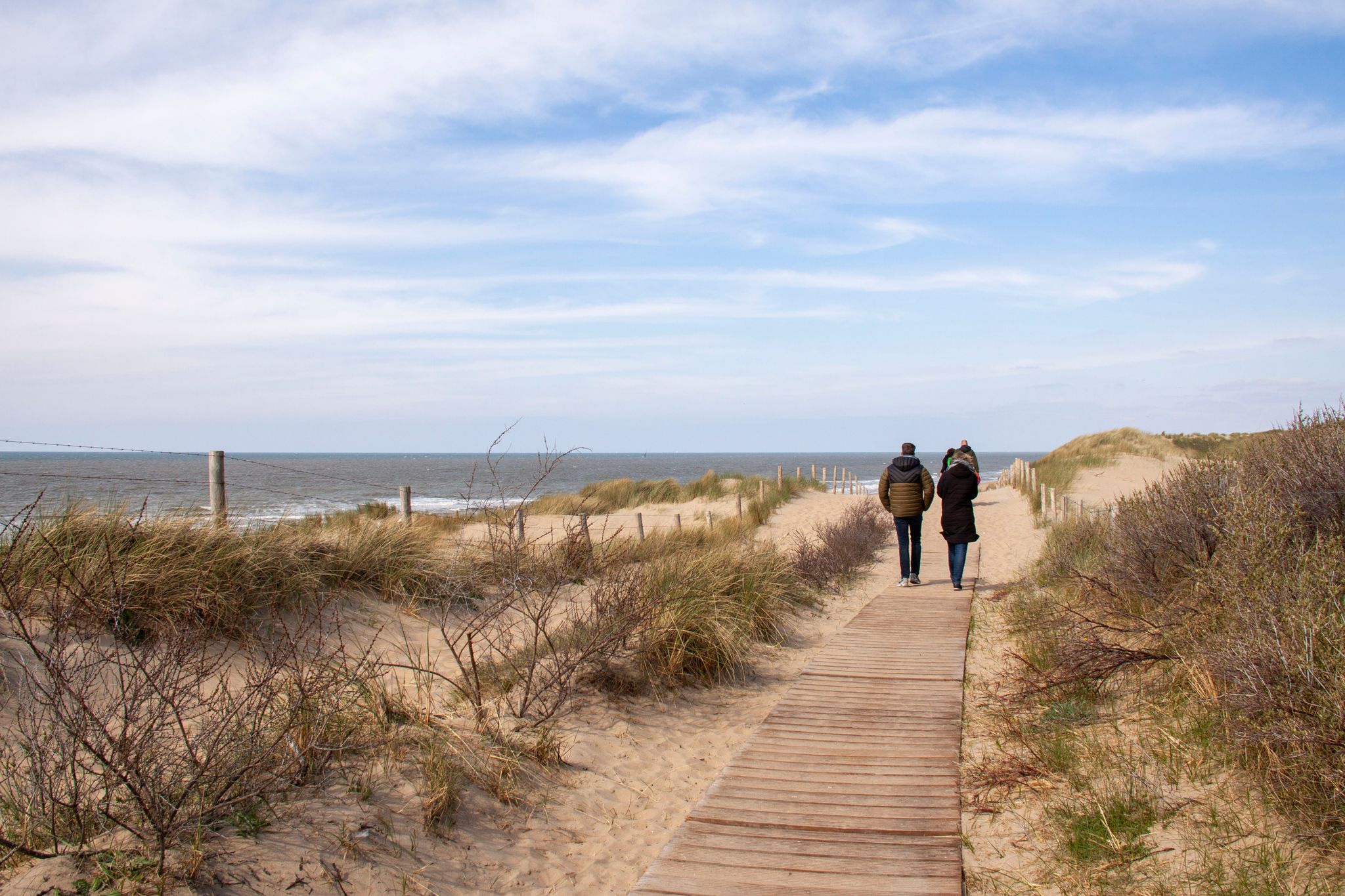 photo of people walking on wooden deck in the dunes of 'Meijendel' near Wassenaar in the Netherlands.