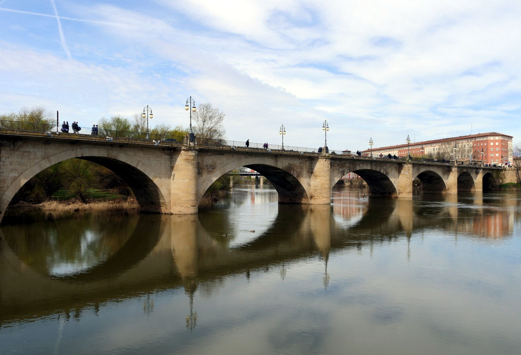Stone Bridge (Puente de Piedra) over the Ebro River at Logroño, Spain.